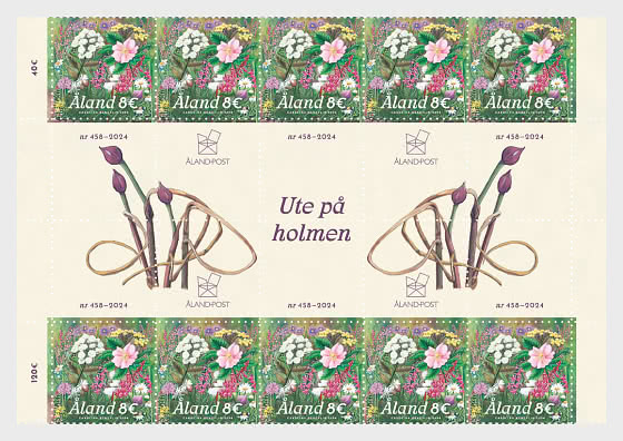 Aland Islands Åland Finland 2024 Flower arrangement On the Islet block of 10 stamps and all types labels MNH