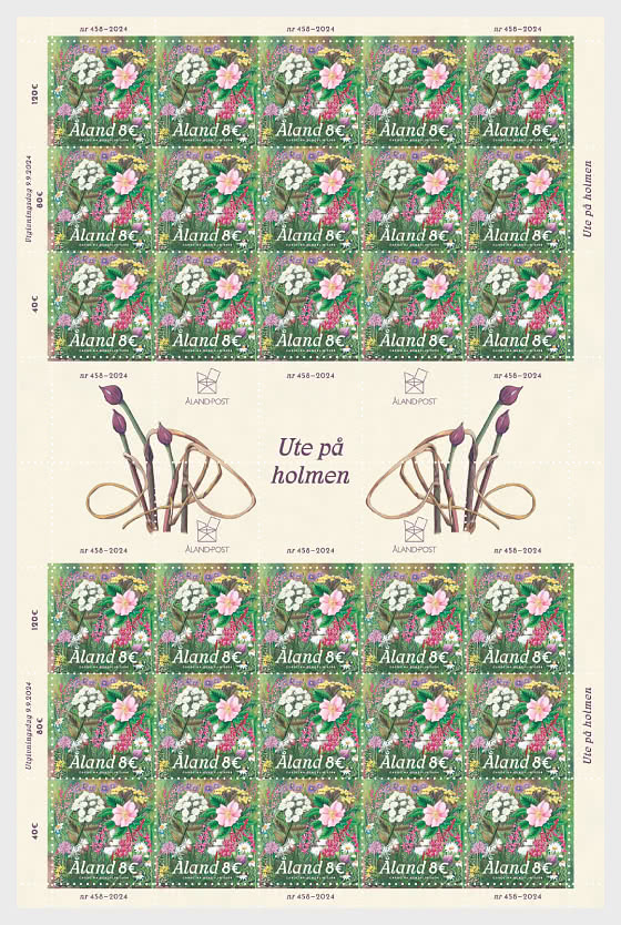 Aland Islands Åland Finland 2024 Flower arrangement On the Islet sheet with all types labels MNH