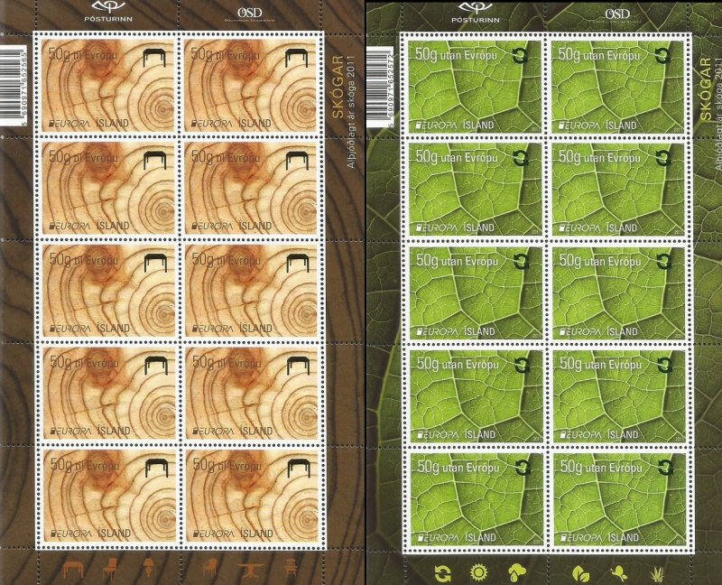 Iceland Island Istande 2011 Europa CEPT Forests set of 2 sheetlets MNH - Image 1