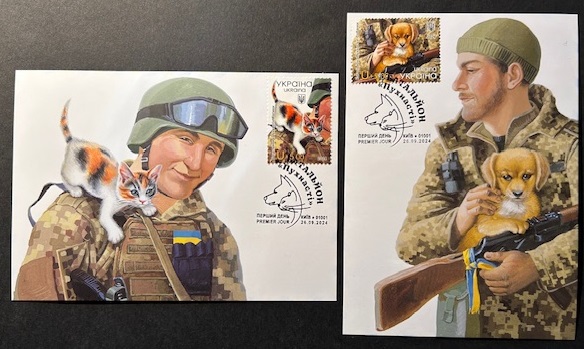 Ukraine 2024 Battalion 'Fluffy' puppies and kittens set of 2 Maxicards