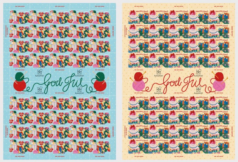 Aland Islands Åland Finland 2024 Christmas set of 2 sheets with all types labels each MNH - Image 1