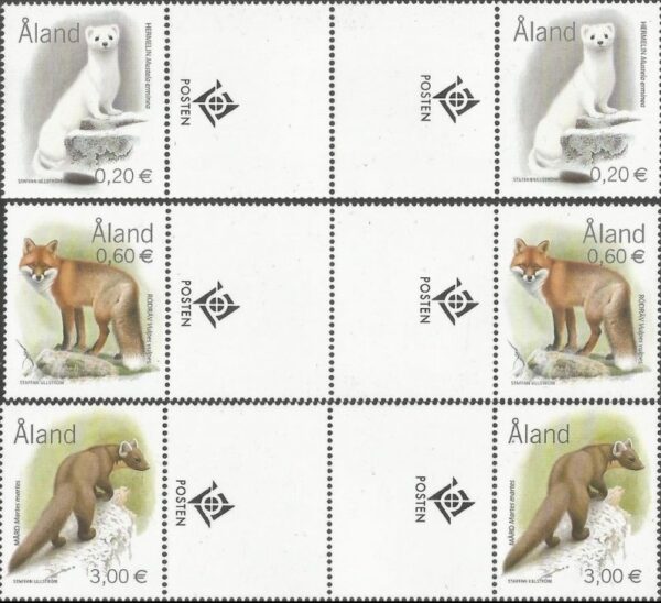Aland islands Åland Finland 2004 Mammals definitives set of 3 strips of stamps with labels gutter-pairs MNH
