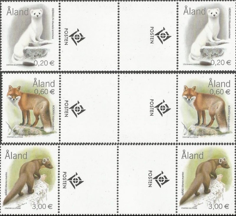 Aland islands Åland Finland 2004 Mammals definitives set of 3 strips of stamps with labels gutter-pairs MNH - Image 1
