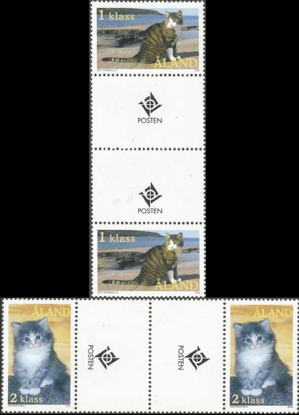 Aland islands Åland Finland 2003 Cats set of 2 gutter-pairs MNH