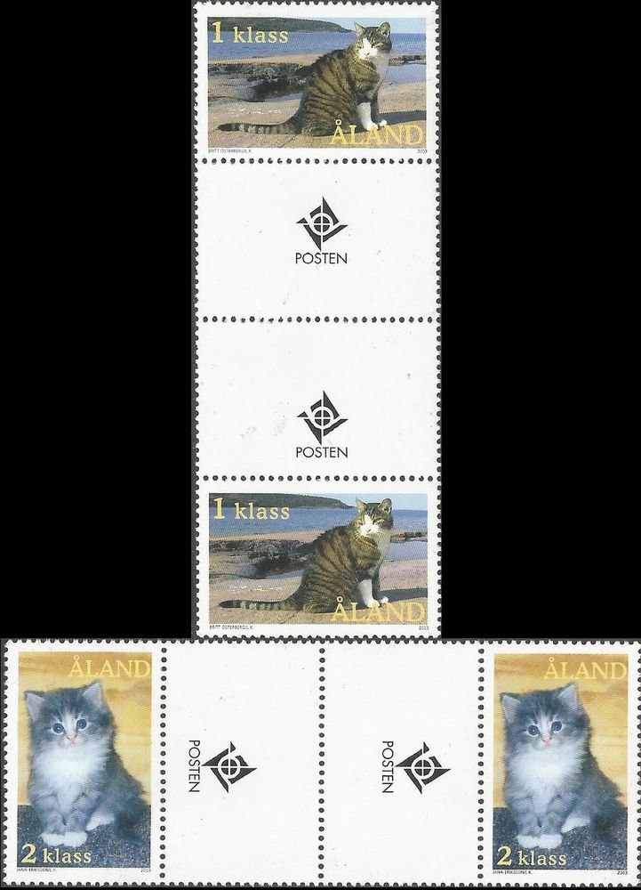 Aland islands Åland Finland 2003 Cats set of 2 gutter-pairs MNH - Image 1