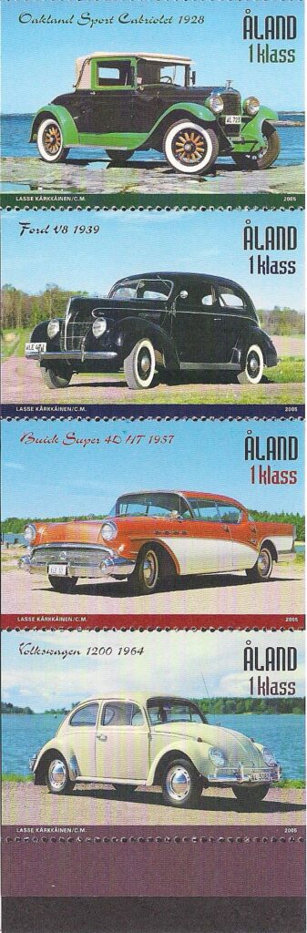Aland islands Åland Finland 2005 Vintage museum cars strip of 4 stamps MNH