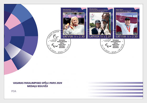 Latvia Lettland Lettonie 2024 Paralympic medallists Paris Olympics set of 3 stamps FDC