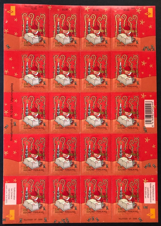 Finland 2001 Christmas sheetlet of 20 stamps MNH