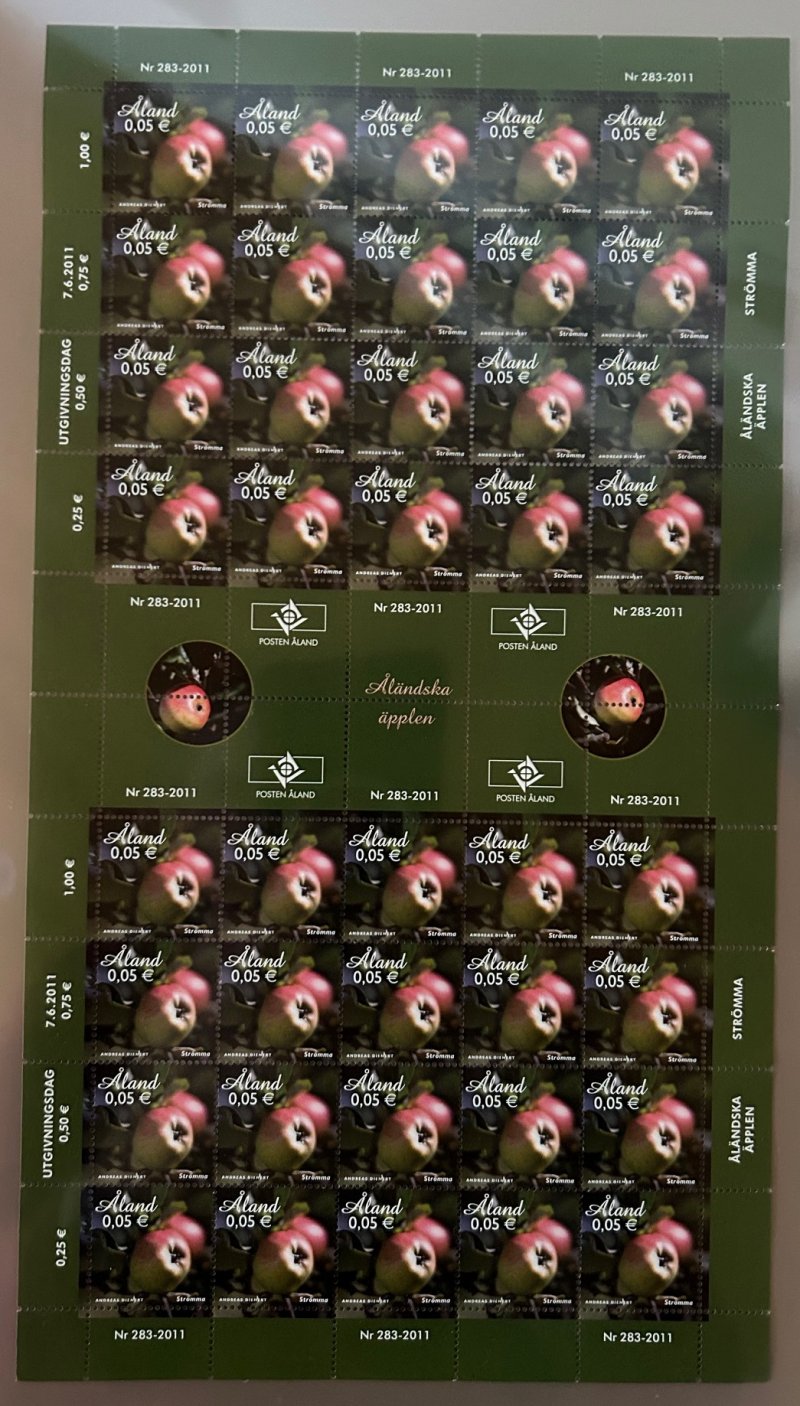 Aland Islands Åland Finland 2011 Apples definitives Low face value full sheet with all types labels MNH - Image 1