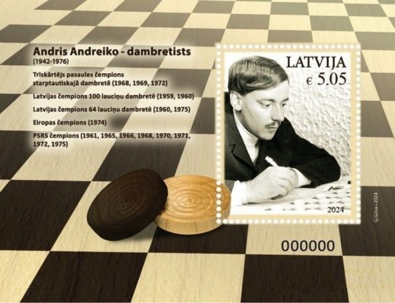 Latvia Lettland Lettonie 2024 Sports legends A Andreiko checkers block MNH - Image 1