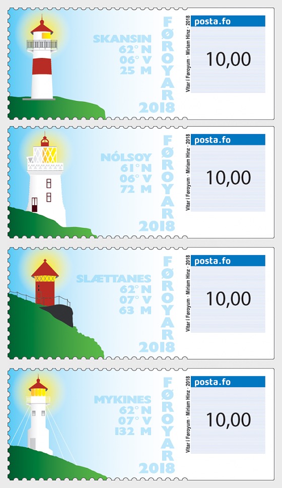 Faroe Islands Denmark 2018 Lighthouses Strip of 4 stamps MNH