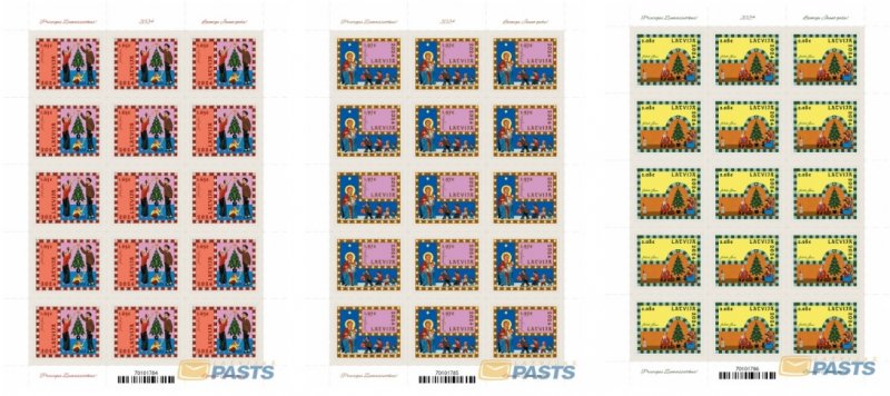 Latvia Lettland Lettonie 2024 Christmas Set of 3 sheetlets MNH - Image 1