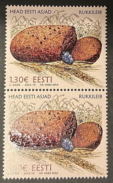 Estonia Estland Estonie 2024 Rye bread Omniva strip of both types stamps MNH