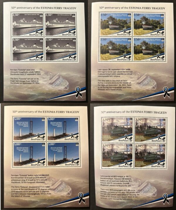 Estonia 2024 ESTONIA ferry tragedy 30 ann BeePost Set of 4 sheetlets MNH