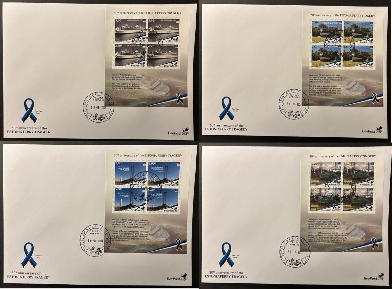 Estonia 2024 ESTONIA ferry tragedy 30 ann BeePost Set of 4 sheetlets FDC - Image 1