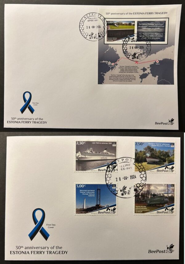 Estonia 2024 ESTONIA ferry tragedy 30 ann BeePost Set of 4 stamps and block FDC