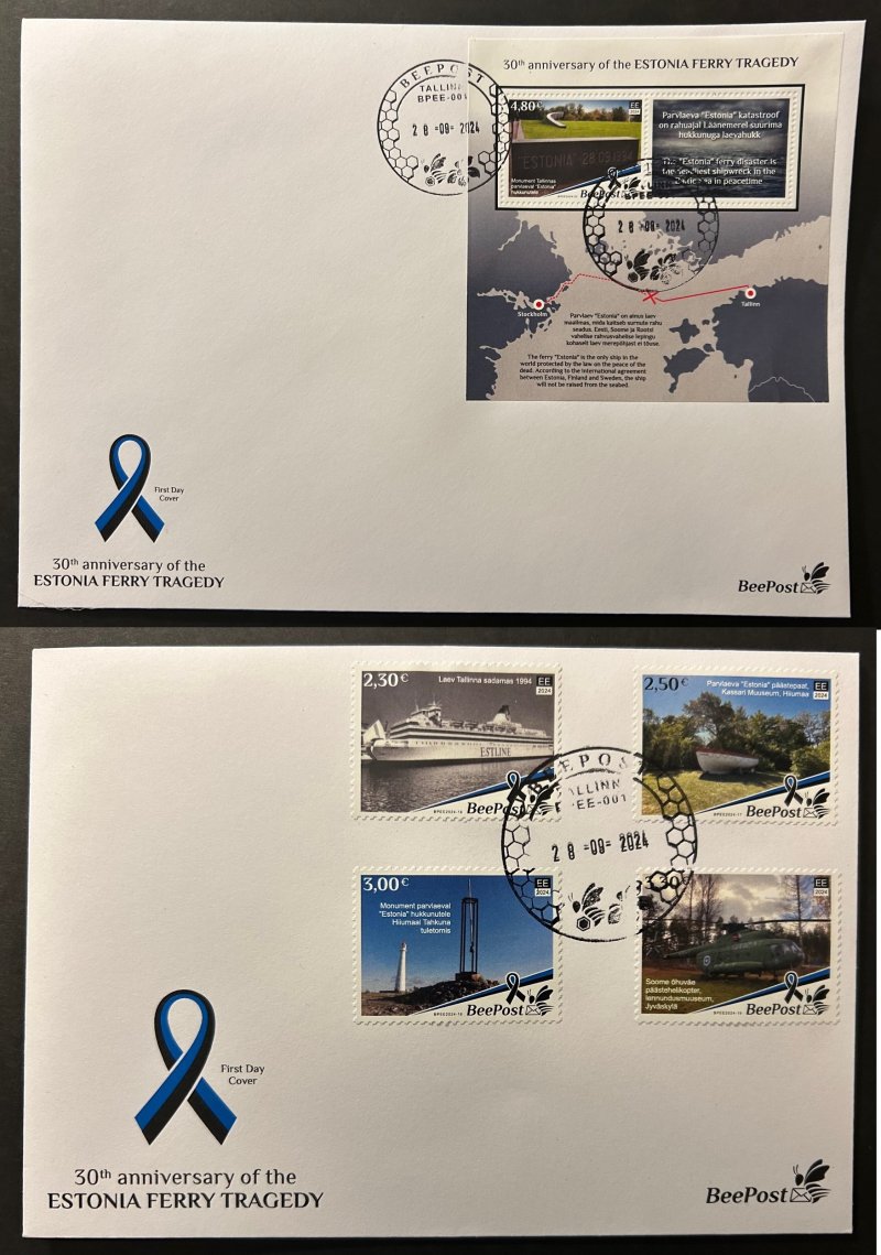 Estonia 2024 ESTONIA ferry tragedy 30 ann BeePost Set of 4 stamps and block FDC - Image 1