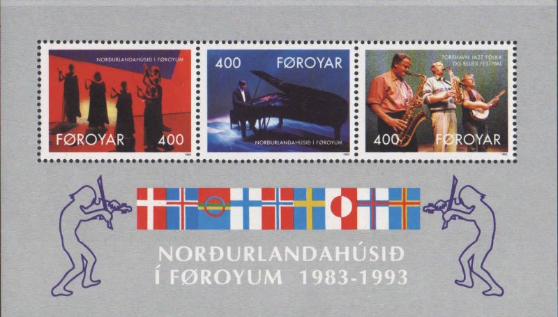 Faroe Islands Denmark 1993 Music festival 10 ann Set of 3 stamps in block MNH - Image 1