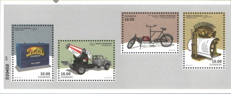 Denmark Danemark Danmark 2015 Inventions of the Danes Car Truck Bike ... Set of 4 stamps in block MNH - Image 1