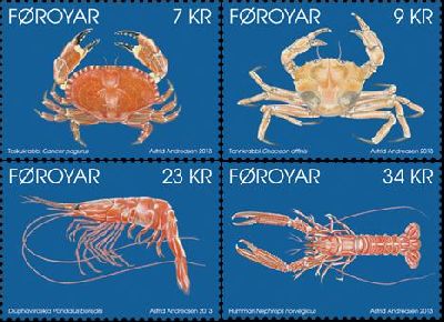 Faroe Islands Denmark 2013 Crabs and crayfish Seafood Set of 4 stamps MNH