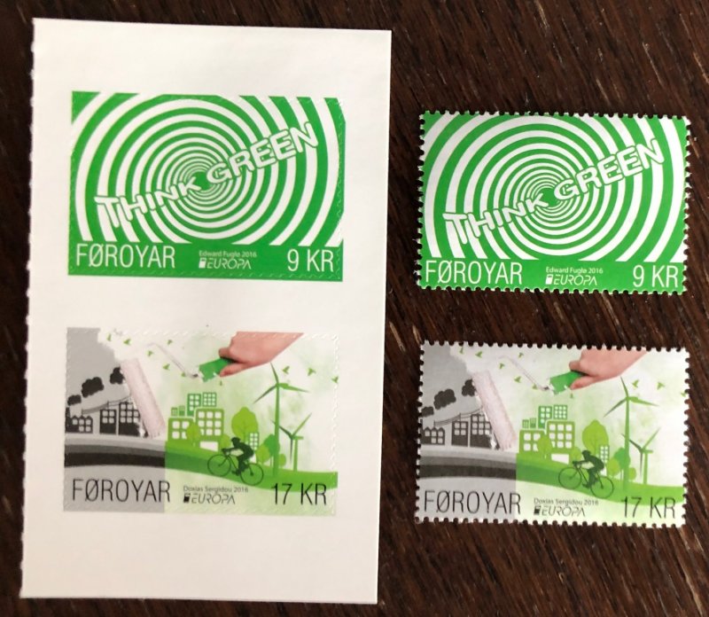 Faroe Islands Denmark 2016 Europa CEPT Think Green Set of 4 perf and self-adh stamps MNH - Image 1