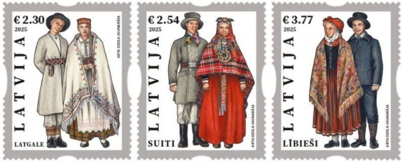 Latvia Lettland Lettonie 2025 Definitives National dresses Set of 3 stamps MNH - Image 1