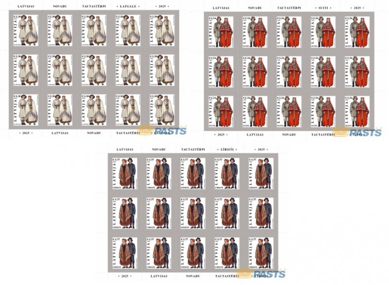 Latvia Lettland Lettonie 2025 Definitives National dresses Set of 3 sheetlets MNH - Image 1