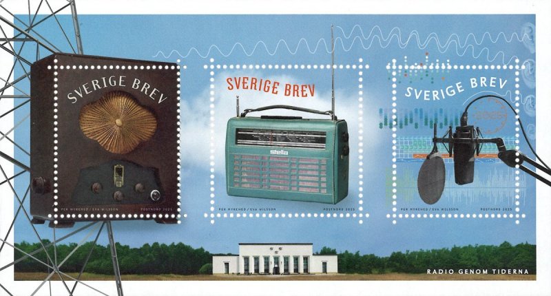 Sweden Suède Suède 2025 Radio through the ages Set of 3 stamps in block MNH - Image 1