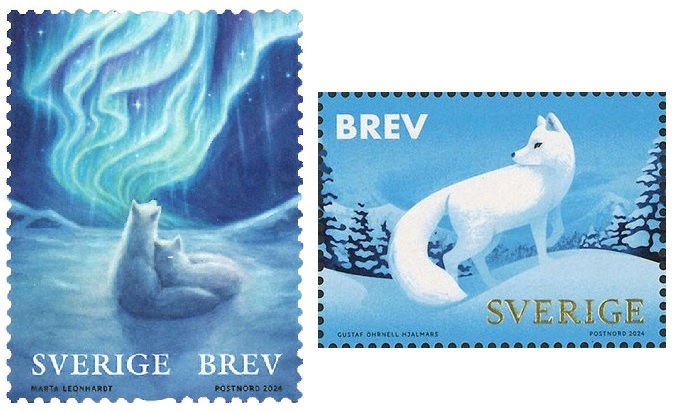 Sweden Suède Suède 2024 Christmas Arctic foxes Ser of 2 stamps MNH - Image 1