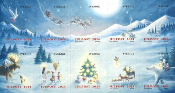 Sweden Suède Suède 2024 Christmas Arctic wildlife Set of 10 stamps in block / sheetlet / booklet MNH
