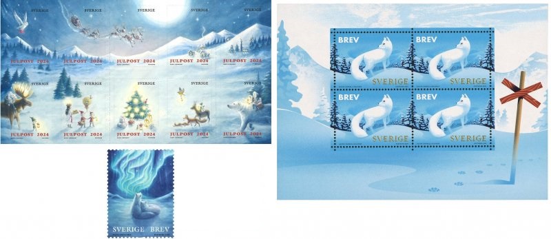 Sweden Suède Suède 2024 Christmas Arctic wildlife Full set of stamps and block's / sheetlets MNH - Image 1