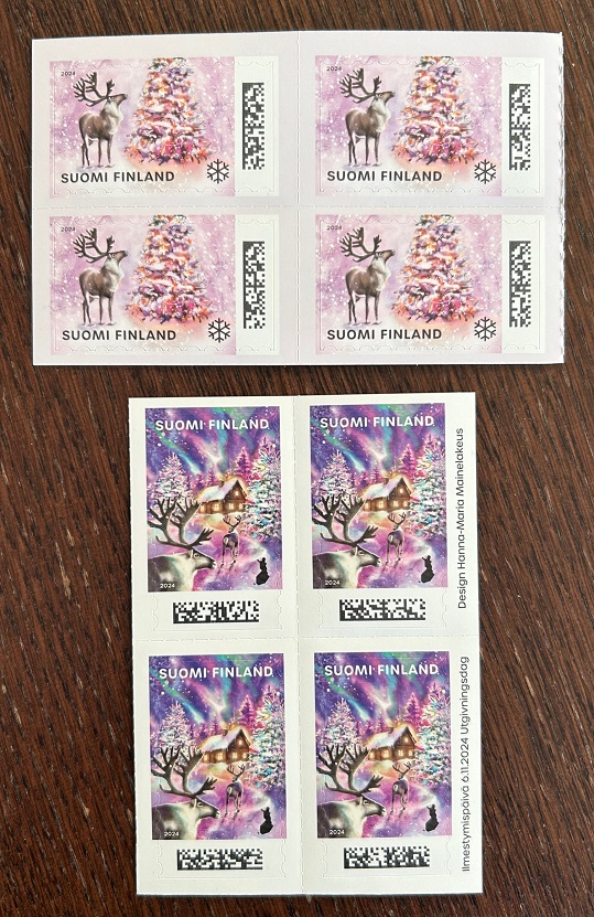 Finland Finnland Finlande 2024 Christmas deers Posti Set of 2 quarter blocks 2x2 MNH