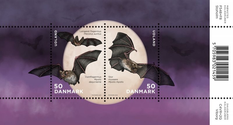 Denmark Danemark Danmark 2025 Bats PostNord Set of 2 stamps in block MNH - Image 1