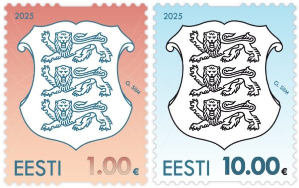 Estonia Estland Estonie 2025 Definitives State Coat of Arms 1 EUR Type I and 10 EUR Set of 2 stamps MNH
