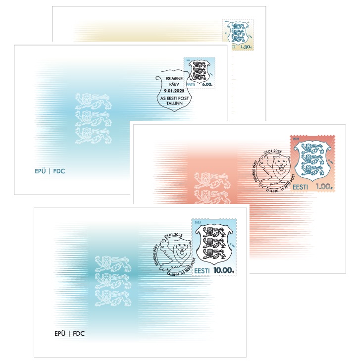 Estonia Estland Estonie 2025 Definitives State Coat of Arms Full set of January issues 4 FDC's - Image 1