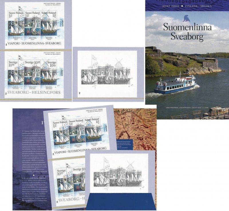 Finland Sweden 2006 Sveaborg fortress Joint issue Both block's and limited black print proof in special booklet MNH - Image 1