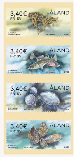 Aland Finland 2025 Baltic nature Sea fauna and flora Set of 4 stamps in strip MNH
