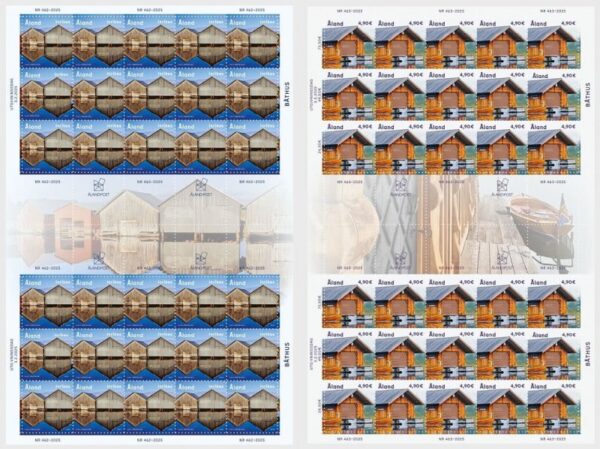 Aland Finland 2025 Boathouses Ships Set of 2 sheets with all labels types MNH