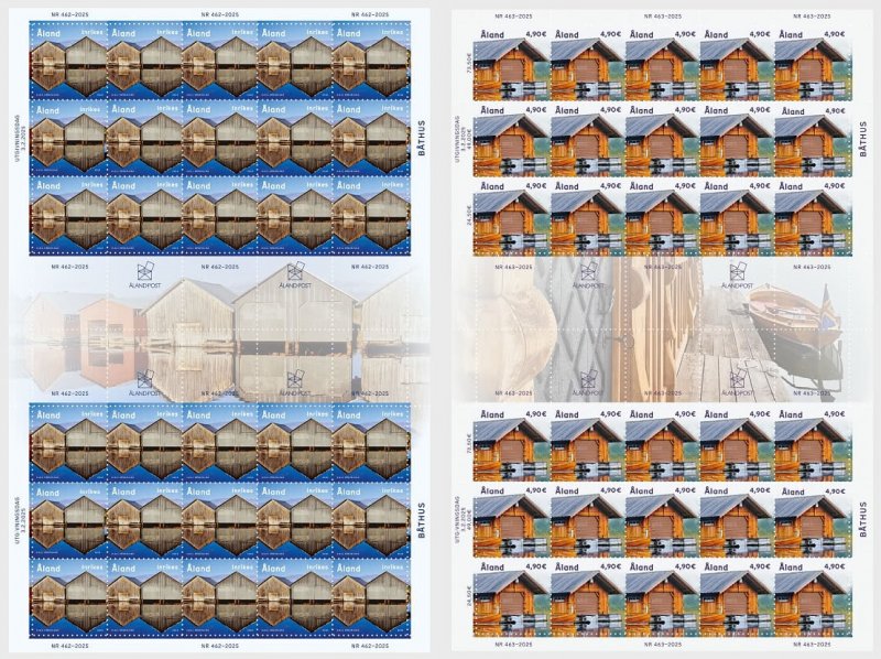 Aland Finland 2025 Boathouses Ships Set of 2 sheets with all labels types MNH - Image 1