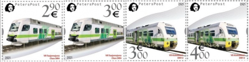 Finland 2021 European Year of Rail Commuter trains Peterspost Set of 4 stamps MNH - Image 1