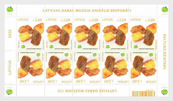 Latvia 2020 Treasures of the Museum of Nature Minerals Baltic Amber Sheetlet MNH