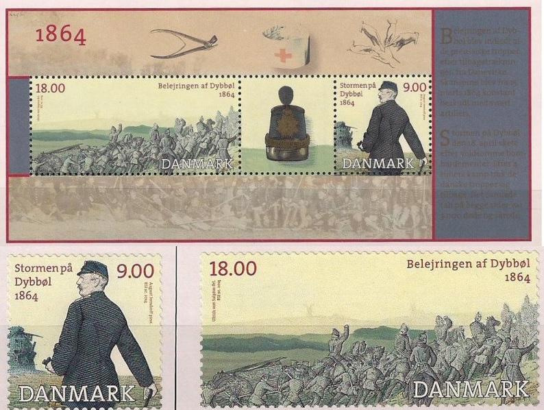 Denmark Danemark Danmark 2014 150th Anniversary of the Battle of Dybbøl Set of 2 stamps and block MNH - Image 1