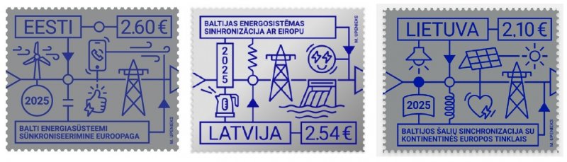 Estonia Latvia Lithuania 2025 Integration of the Baltic States into the European electricity system Joint issue Set of 3 stamps MNH - Image 1