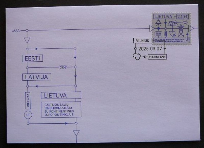 Lithuania 2025 Integration of the Baltic States into the European electricity system Stamp FDC - Image 1