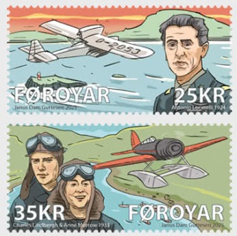 Faroe Islands Denmark 2025 Airplanes Famous Pilots Set of 2 stamps MNH