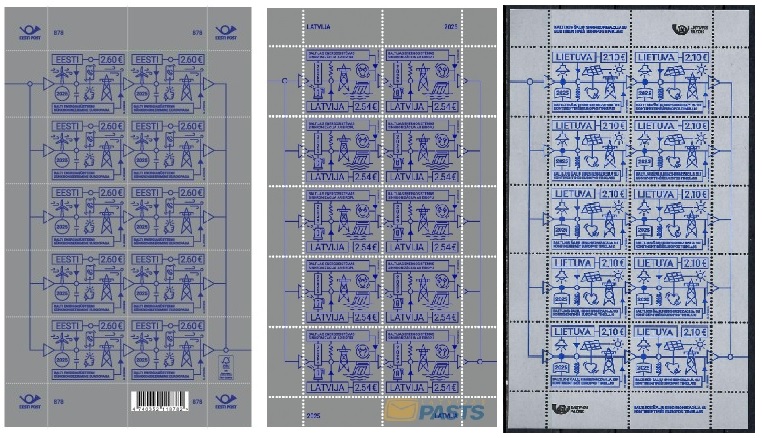 Estonia Latvia Lithuania 2025 Integration of the Baltic States into the European electricity system Joint issue Set of 3 sheetlets MNH - Image 1