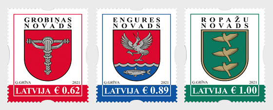 Latvia 2021 Region Coat of Arms Definitives Set of 3 stamps MNH