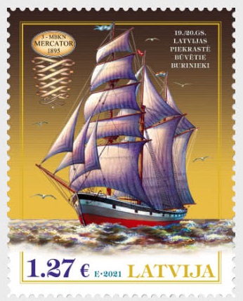 Latvia 2021 Sail ship Three-Mast Barquentine Stamp MNH