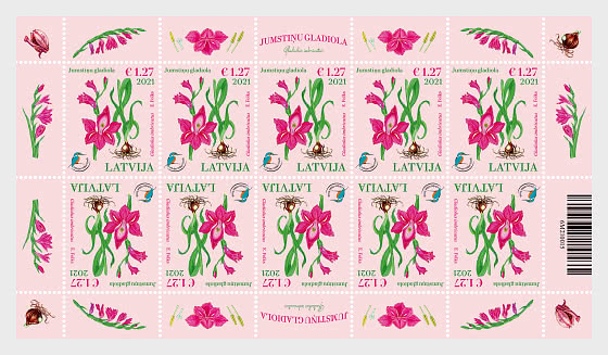 Latvia 2021 National Fund for Nature Shingled Gladiolus flower Sheetlet MNH