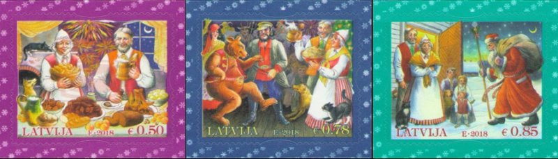 Latvia 2018 Merry Christmas and Happy New Year ! Set of 3 stamps MNH - Image 1